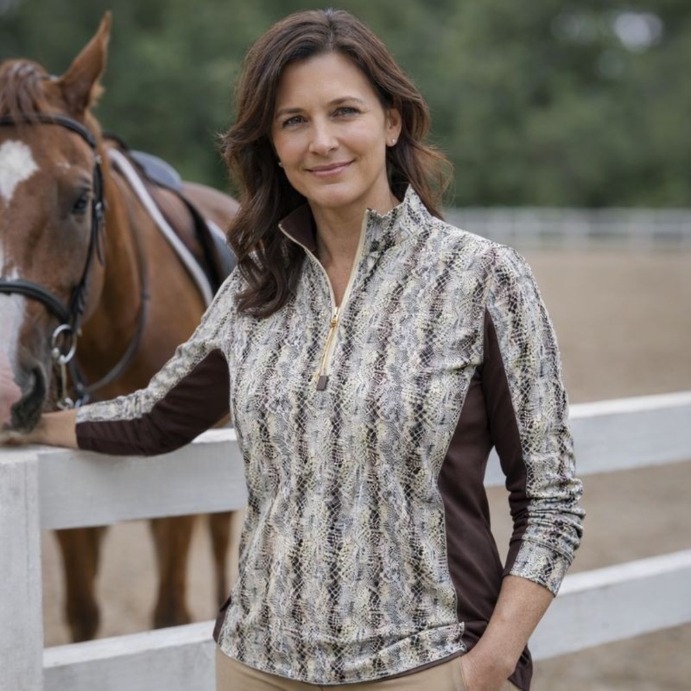 Arista‎ Brio-Tek Womens M Half Zip Pullover Snake Print Top Equestrian Brown